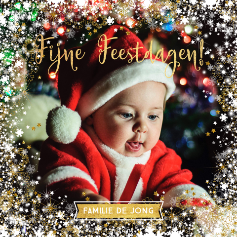 Kerstkaart sfeervol fotokader met sneeuwvlokken en sterren