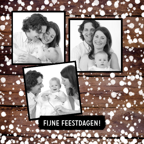Winterse kerstkaart met 3 foto's en sneeuwvlokken