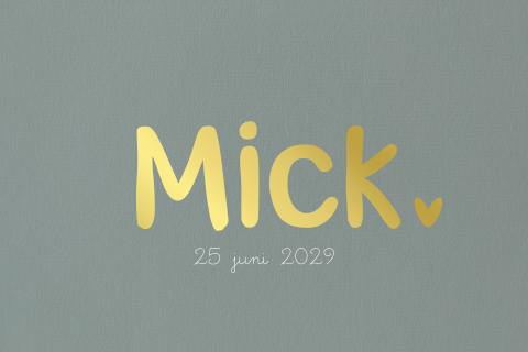 Geboortekaartje jongen modern groen en goudfolie hart