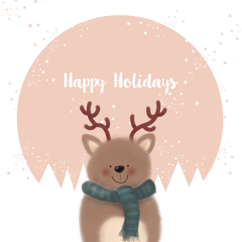 Kerst wenskaart tekening vrolijk en lief rendier en sterren