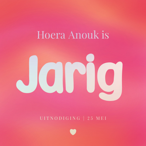 Uitnodiging verjaardag meisje knalroze met holografische folie hartjes