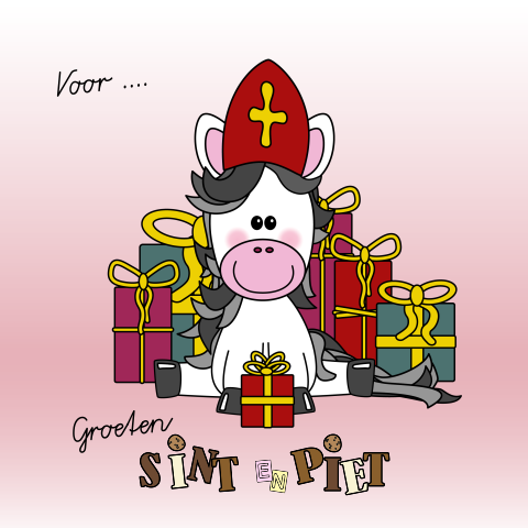 Schattige roze Sinterklaaskaartje met lief paard en chocoladeletters