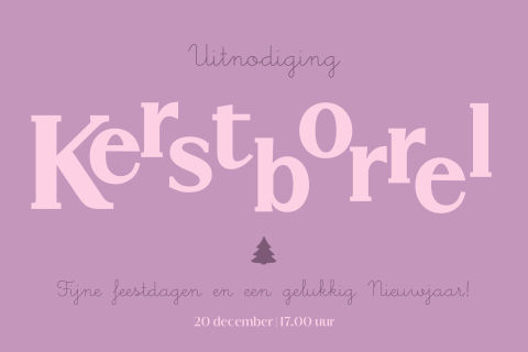 Speelse kerstborrel uitnodiging ronde hoeken paars en roze