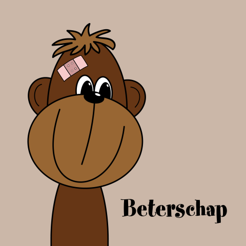 Vrolijke kinder beterschap kaart lachend aapje met pleister