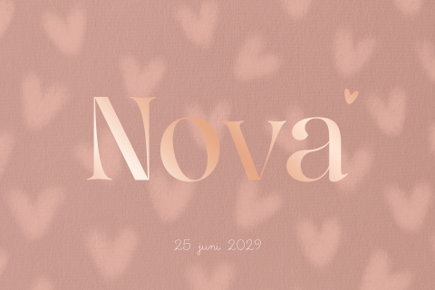 Geboortekaartje meisje rosé goudfolie hartjes romantisch – Nova