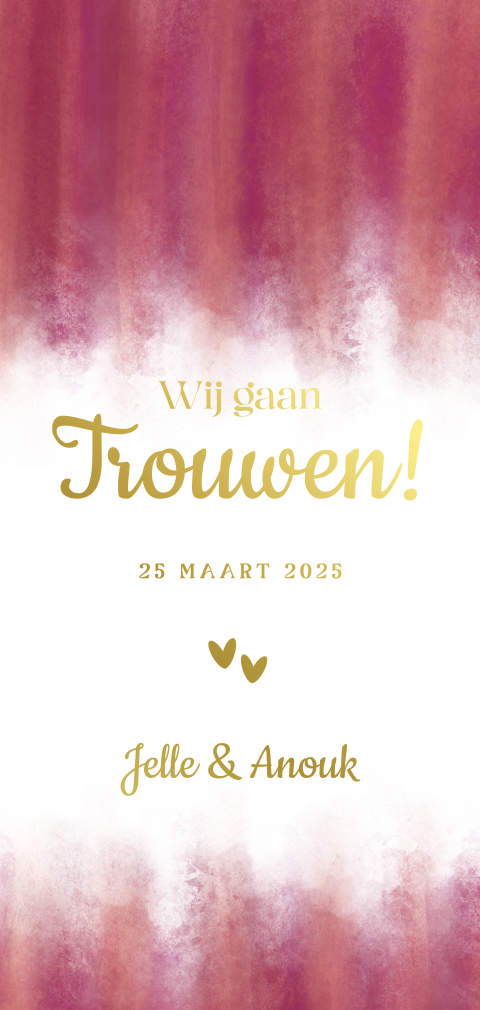 Love in fire - Trouwkaart warm stijlvol met goudfolie