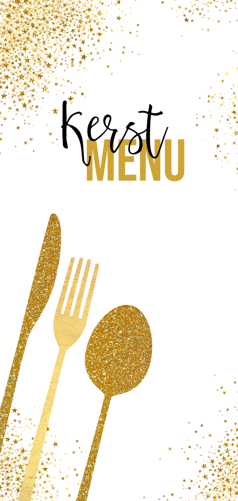 Hippe kerst menukaart goud sterren en bestek