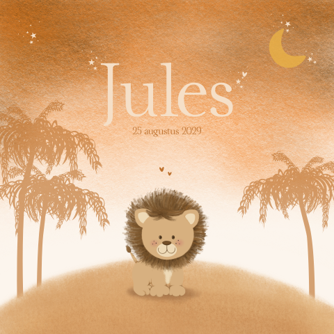 Geboortekaartje jongen met leeuwtje in safari stijl - Jules
