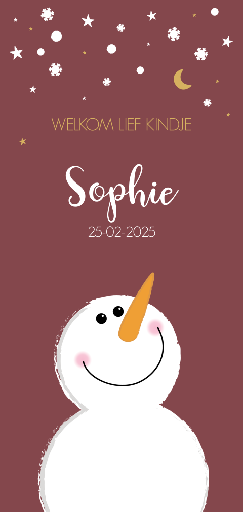 Geboortekaartje meisje winter met lieve sneeuwpop
