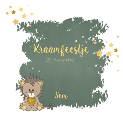 Kraamfeest stoer en lief groen kaartje met leeuw Sem