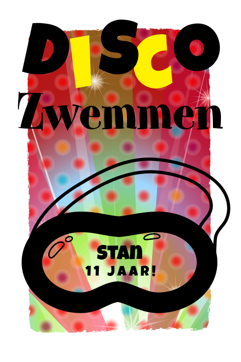 Uitnodiging kinderfeest disco stijl disco zwemmen