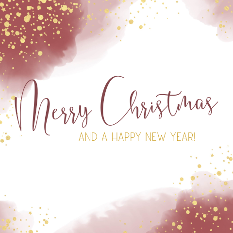 Zakelijke kerstkaart bordeaux waterverf goudkleurige verfspatten