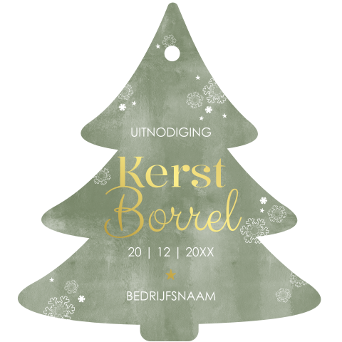Zakelijke uitnodiging kerstborrel kerstboom vorm grijsgroen folie