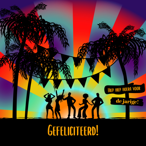 Verjaardagskaart zomers strand feest en palmbomen
