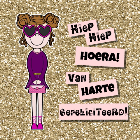 Verjaardagskaart meisje met zonnebril glitter en glamour