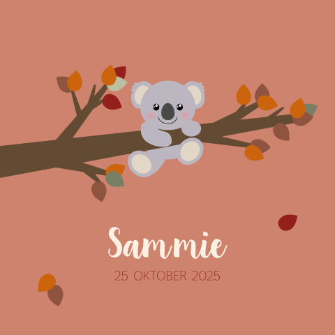 Geboortekaartje Herfst lief koalabeertje aan een takje