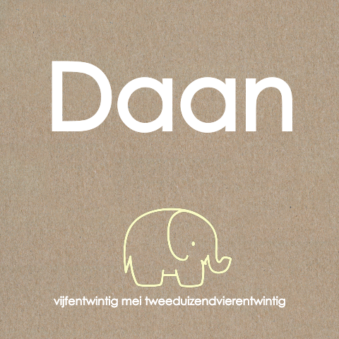 Kraftpapier geboortekaartje met minimalistisch olifantje