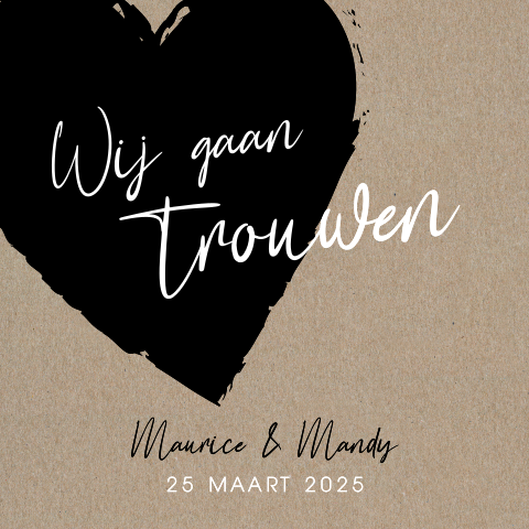 Stijlvolle trouwkaart - echt kraft papier met zwart witte elegantie