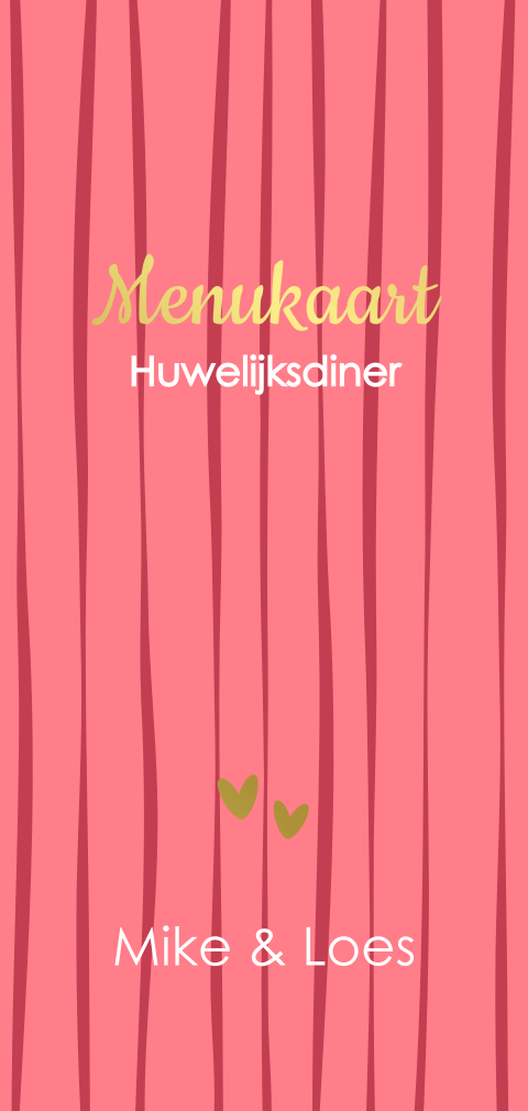 Love blaze - Menukaart huwelijksdiner warm roze en goudfolie