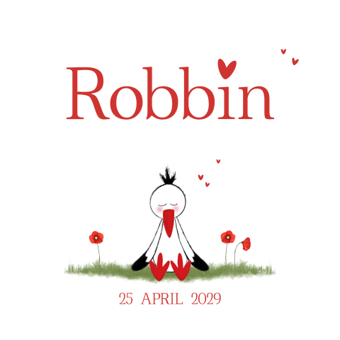 Geboortekaartje ooievaar met klaprozen – Robbin in rood
