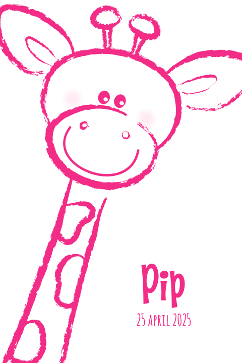 Geboortekaart stoere kaart met roze illustratie giraffe Pip