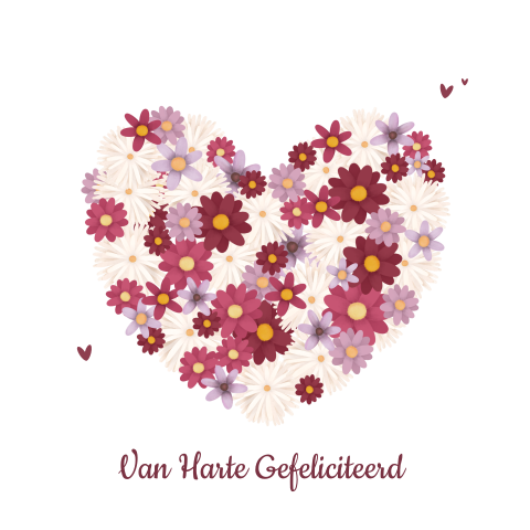 Verjaardagskaart met bloemenhart in warme tinten