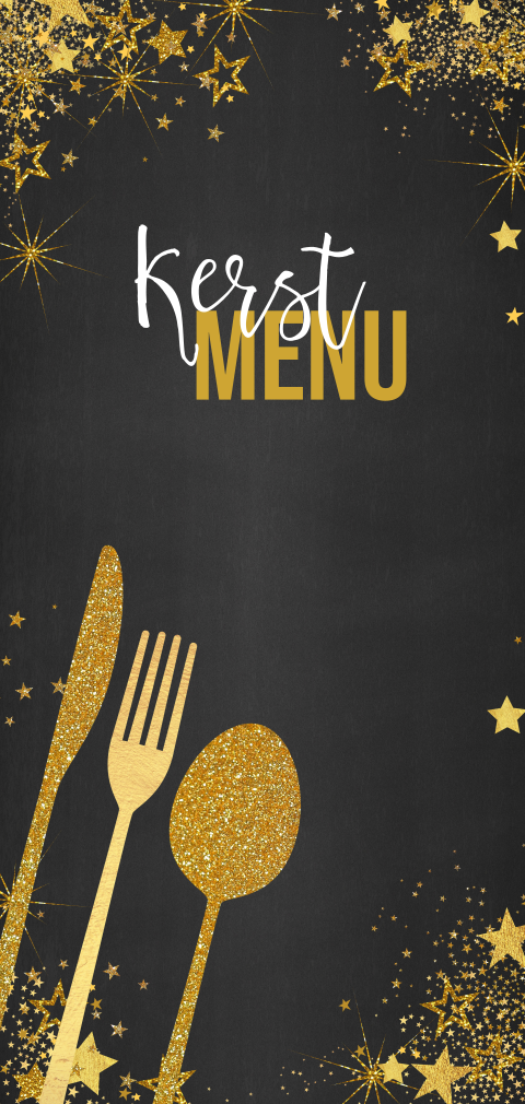 Feestelijke kerst menukaart krijtbord goud glitter sterren