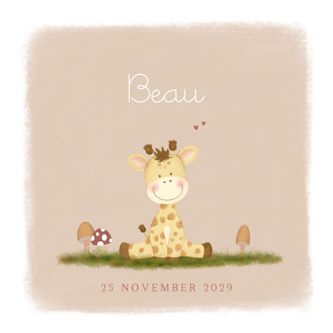 Lief geboortekaartje met giraf paddenstoelen en herfsttinten - Beau