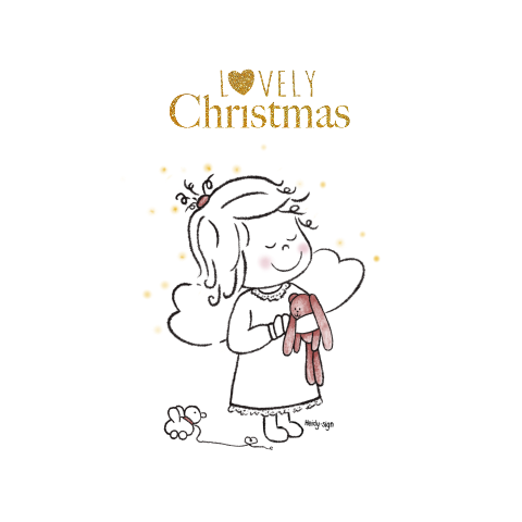 Kerstkaart met een tekening van een schattig kerstengeltje