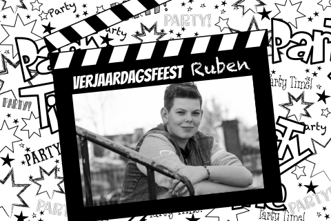 Uitnodiging kinderfeest met foto zwart-wit