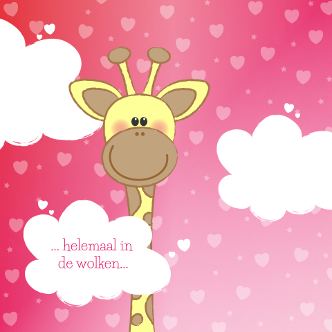 Valentijnskaart girafje in de wolken van jou