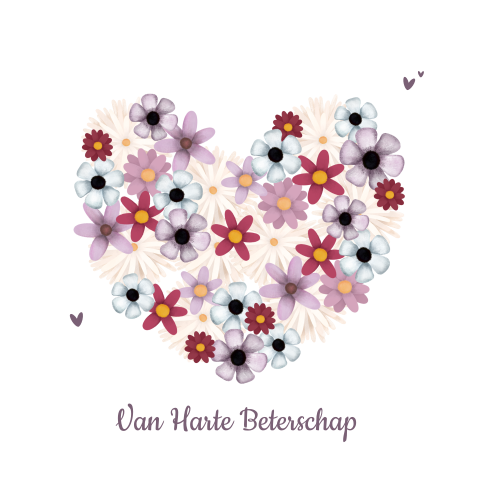 Beterschapskaart met bloemenhart in zachte tinten