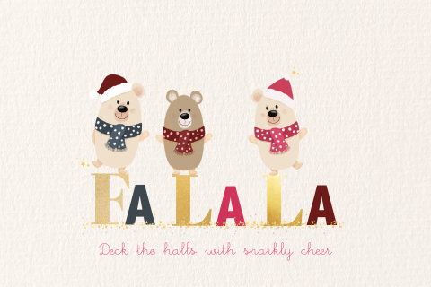 Kerstkaart FA LA LA – Lieve Beertjes met Sparkly Cheer