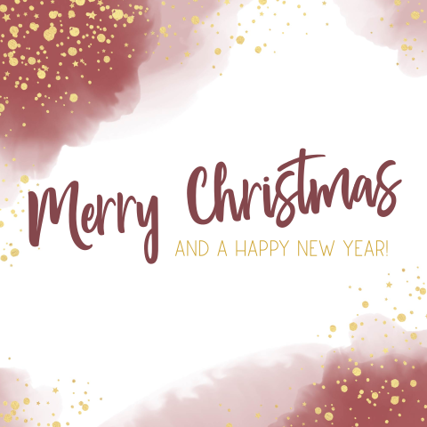 Stijlvolle kerstkaart bordeaux waterverf goudkleurige verfspatten