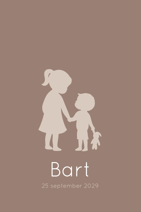 Minimalistisch geboortekaartje met silhouet van broer en zus