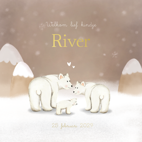 Geboortekaartje jongen winter met ijsbeertjes - River