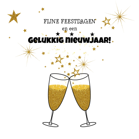 Wenskaart Nieuwjaar gouden sterren en champagne