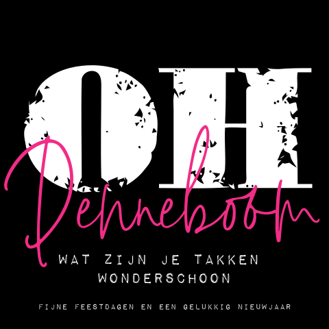 Kerstkaart modern zwart-wit Oh denneboom