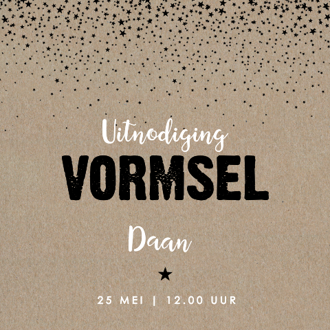Stoere vormsel uitnodiging kraftpapier met sterren