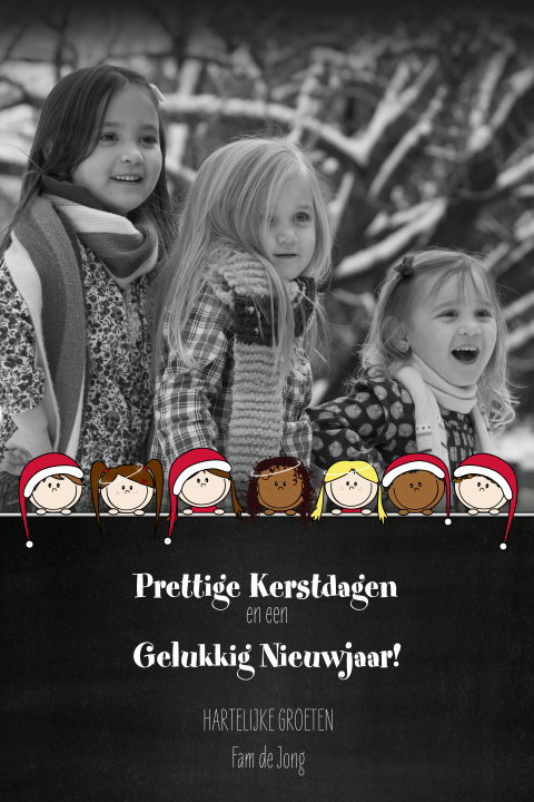 Vrolijke foto kerstkaart met schattige kerstengeltjes