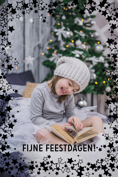 Kerstkaart foto met vele zwarte sterretjes