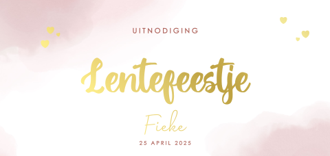 Hippe uitnodiging voor een lentefeestje roze waterverf en goudfolie