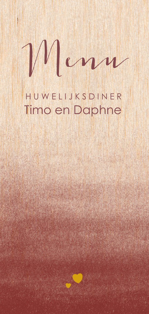 Menukaart van hout huwelijksdiner trendy stijlvol roestbruin