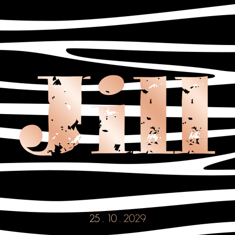 Stoere geboortekaart met zebra-print en rosé-goud folie Jill