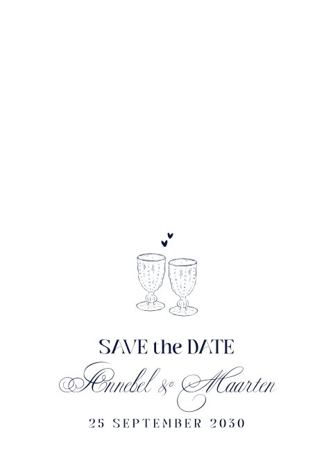 Save the Date kaart minimalistisch met glaasjes illustratie - Soft Vintage Toast