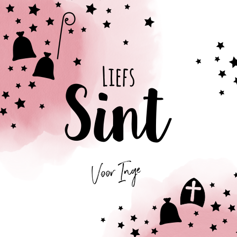 Sfeervolle roze Sinterklaaskaart met liefs van Sint