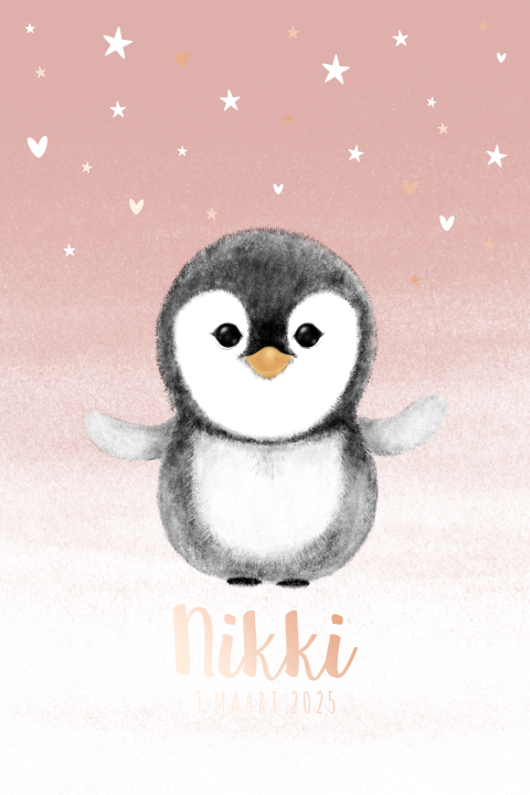 Geboortekaartje meisje schattige pinguin roze