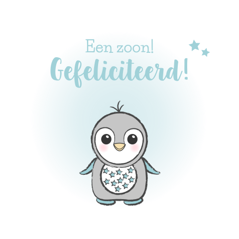 Schattige geboorte felicitatiekaart voor een jongen met lieve pinguïn