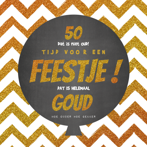 Feestelijke uitnodiging verjaardagsfeest 50 jaar zigzag en ballon