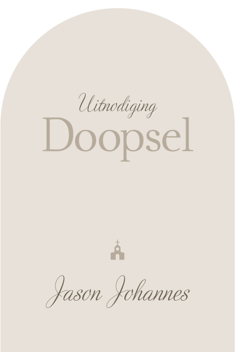 Minimalistische doopuitnodiging jongen in boogvorm met kerkje